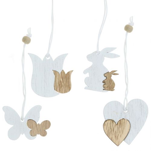 Floristik24 Koristelista ripustin jousi valkoinen / luonto 12kpl