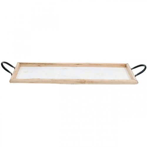 Floristik24 Puinen tarjotin metallikahvoilla, kasvikulho, koristealusta luonnollinen L50cm