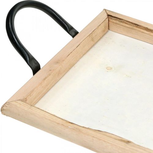 Floristik24 Puinen tarjotin metallikahvoilla, kasvikulho, koristealusta luonnollinen L50cm