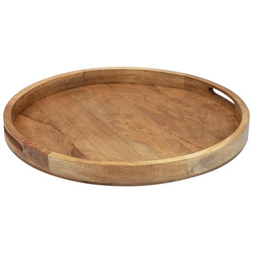 Puinen tarjotin pyöreä tarjoilualusta luonnonmangopuuta Ø48cm K4cm