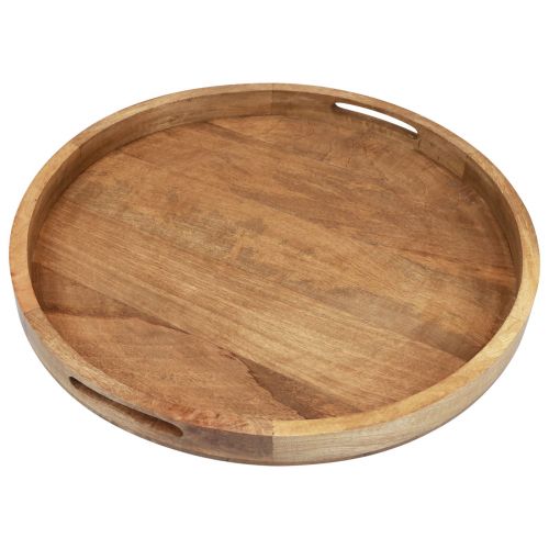 Puinen tarjotin pyöreä tarjoilualusta luonnonmangopuuta Ø48cm K4cm