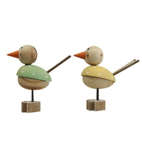 Floristik24 Puinen lintu deco figuuri ikkunakoristelu jousi keltainen/vihreä H15cm 2kpl