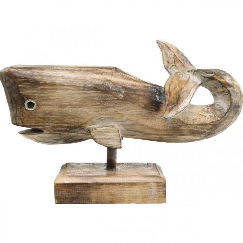 Floristik24 Whale Deco Wood Puinen Whale Maritime Decoration Teak Natural 29cm