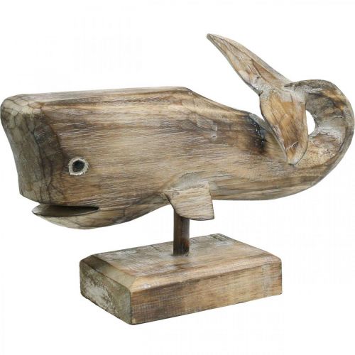 Floristik24 Whale Deco Wood Puinen Whale Maritime Decoration Teak Natural 29cm