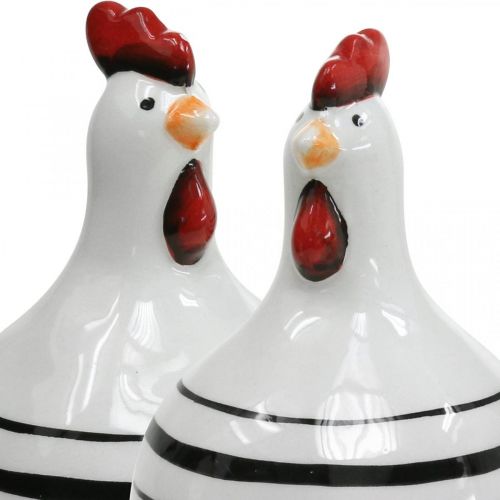 kohteita Koristeellinen Chicken Ceramic White mustilla raidoilla pyöreä Ø 7cm K11cm 3 kpl