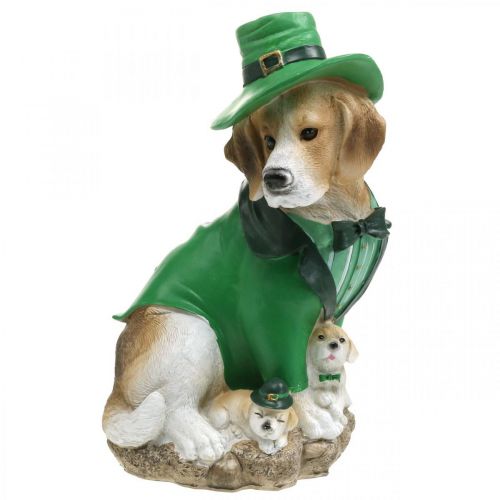 Beagle hattussa St. Patrick&#39;s Day -koira puvussa Garden Decor -koira H24,5cm