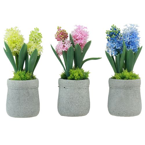 Hyasintti keinotekoinen ruukussa keltainen pinkki sininen H23cm 3kpl