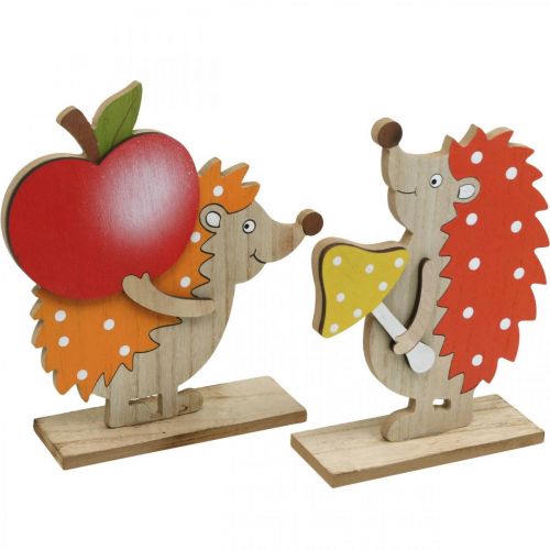 Floristik24 Syksyn hahmo, siili omenan ja sienen kanssa, puinen koriste oranssi/punainen H24/23,5cm 2 kpl setti