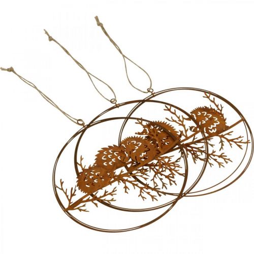 kohteita Metalliriipus, siili oksassa, syksykoristeet, koristesormus patina Ø15,5cm 3 kpl