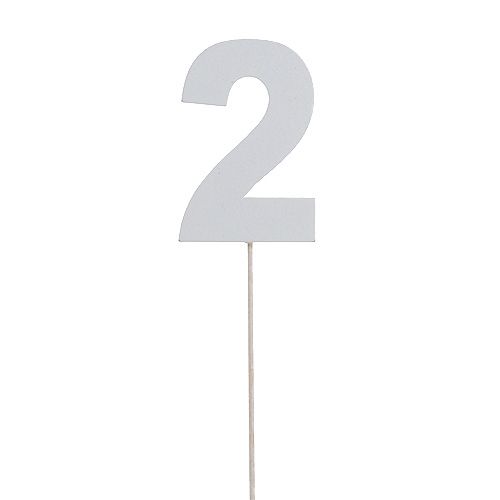 Vuosipäivä &quot;2&quot; kepissä valkoinen L27cm 10kpl