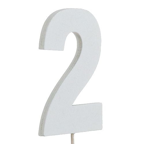 Vuosipäivä &quot;2&quot; kepissä valkoinen L27cm 10kpl