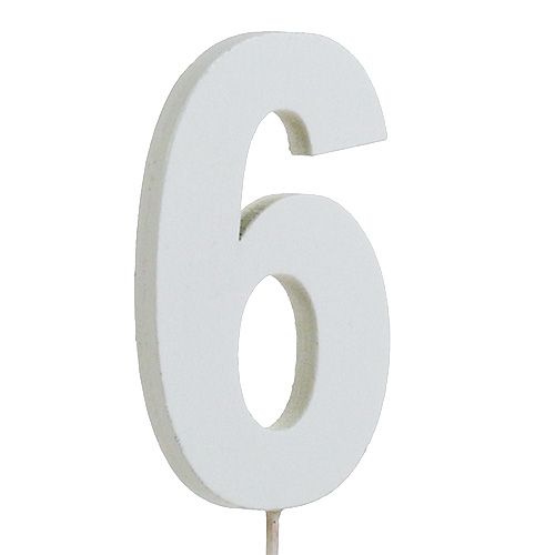 Vuosipäivä &quot;6&quot; kepissä valkoinen L27cm 10kpl