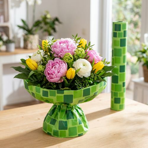 Kalvosinpaperia kukkakimppuihin mosaiikkikuviolla, 25 cm x 100 m | Floristik24.fi