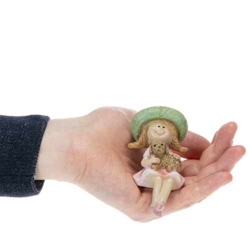 Hyllyn istuja Hymyilevä tyttö koiran kanssa Ø4,5cm K9,5cm | Floristik24.fi