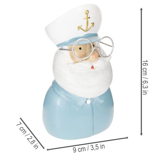 Kapteenihahmo, meriaiheinen, lasit ja hattu, 16 cm | Floristik24.fi