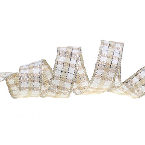 Floristik24 Tarkista nauha kiillolla luonnonhopeista 25mm 15m