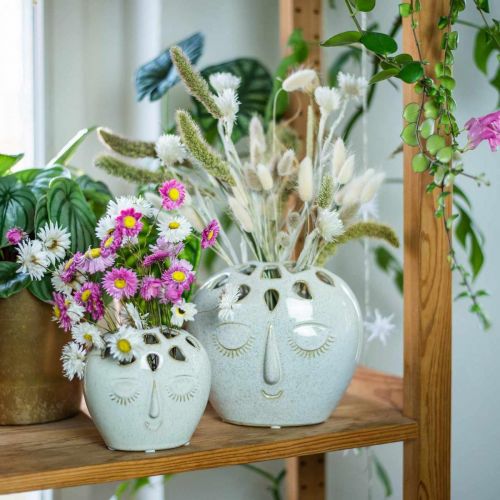 Floristik24 Keraaminen maljakko kasvovoiteella, beige H13cm kivitavara look 1 kpl