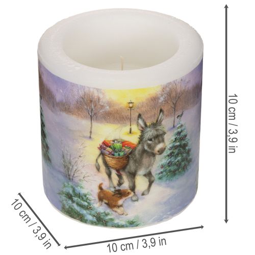 Pylväskynttilä talvimaisema aasilla ja koiralla, 10 cm | Floristik24.fi