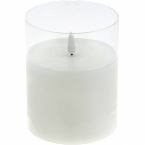 Floristik24 Kynttilän koriste LED-kynttilä lasissa aitoa vahaa valkoinen Ø10cm H13cm