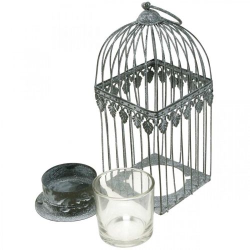 Floristik24 Kynttiläkoriste, linnunhäkki teekynttilälasilla, metallinen lyhty, hääkoriste, lyhty 22cm