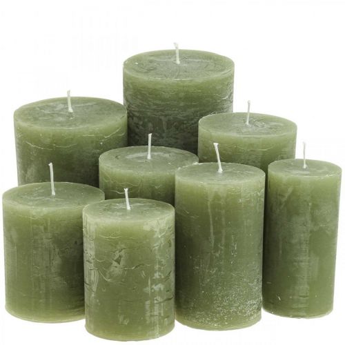 Floristik24 Yksivärisiä kynttilöitä oliivinvihreitä eri kokoja
