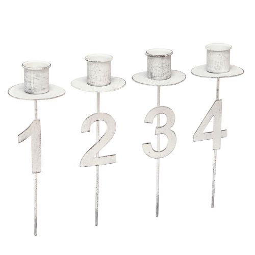 Advent-kynttilänjalka piikillä ja numeroilla valkoinen H11cm 4 kpl