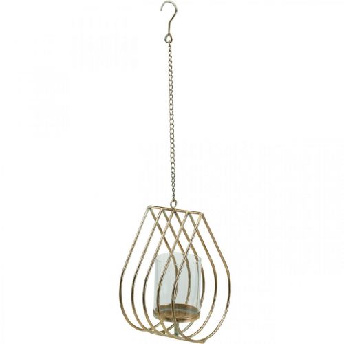 Lyhty riippuva kynttilänjalka metallinen kultainen kyynelpisara H22,5cm
