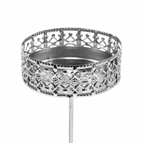 Floristik24 Kukkaiset kynttilänjalat hopean kiinnittämiseen Ø7,4cm H12,5cm antiikkisen ilmeen 4 kpl