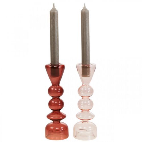 Floristik24 Kynttilänjalka lasi kynttilänjalka pinkki/ruusu Ø5-6cm K19cm 2kpl