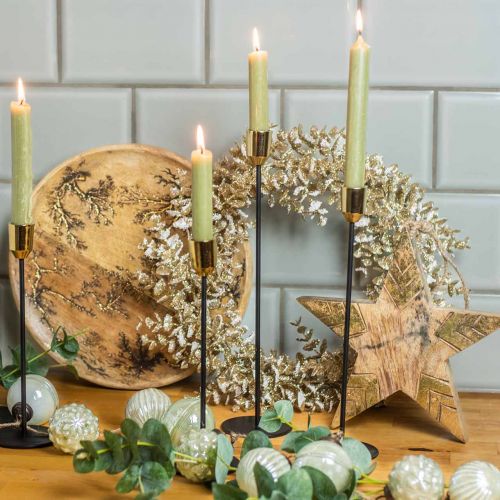 Floristik24 Metallinen kynttilänjalka, kynttilänjalka kulta / musta H24,5cm Ø2,2cm