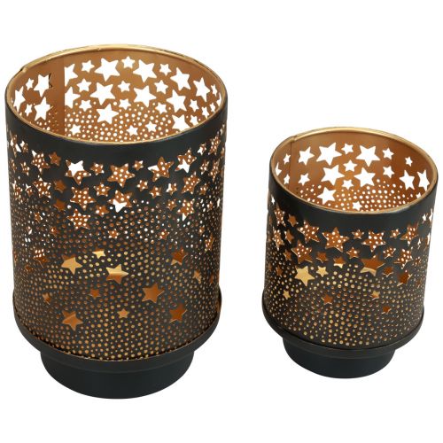 kohteita Metallinen kynttilänjalka musta/kulta tähdet H13,5cm/19cm 2 kpl sarja