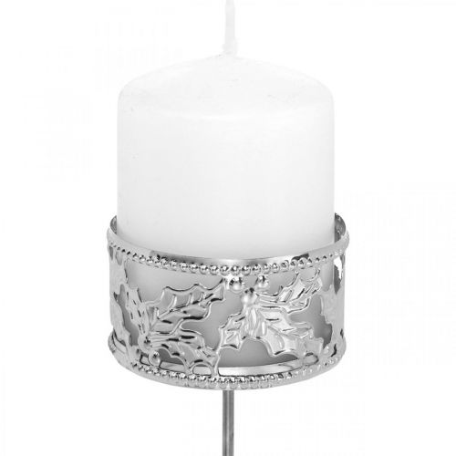 Floristik24 Kynttilänjalka palmulla, kynttilänjalka adventtiseppeleeseen hopea Ø5,5cm 4 kpl