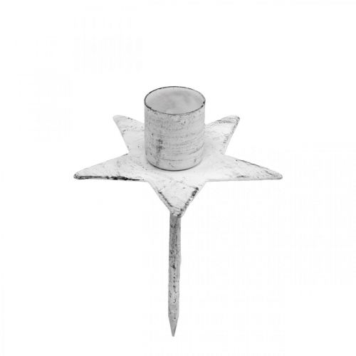 Puukynttilänjalka, joulu, tähti kiinnitettäväksi, kynttiläkoristelu metallista valkoista shabby chic - Ø5cm