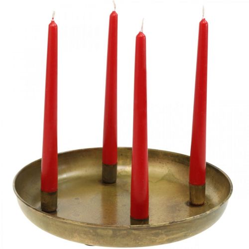 Floristik24 Kynttilälautanen, Adventtiseppelekulho, Joulukoristeet kultainen antiikkilook Ø30cm