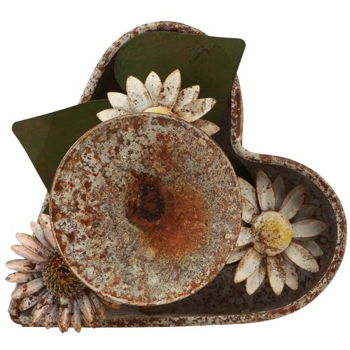 kohteita Kynttilänjalka metallinen sydän kukilla kynttilänjalka vintage ruoste 14×13cm