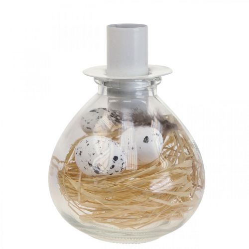 Floristik24 Kynttilänjalka Valkoinen Kynttilänjalka Lasi Pääsiäiskoristeet H11cm