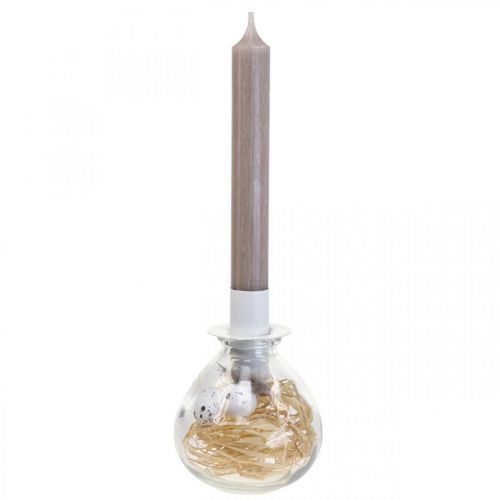 Floristik24 Kynttilänjalka Valkoinen Kynttilänjalka Lasi Pääsiäiskoristeet H11cm