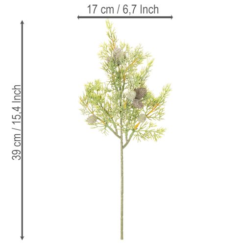 Keinotekoinen havupuun oksa käpyineen keinotekoiseksi pöytäkoristeeksi, 39 cm, 4 kpl | Floristik24.fi
