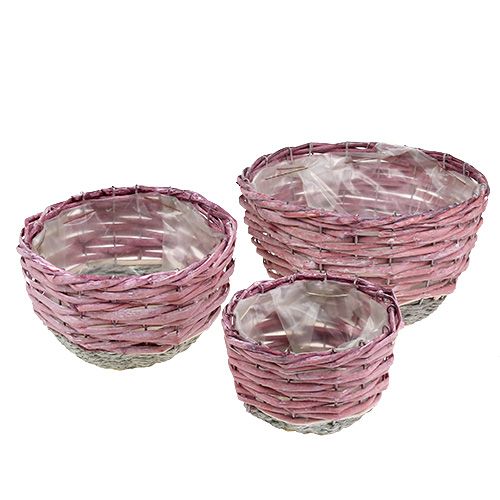 Floristik24 Pyöreä korisarja 3 Ø14cm - 24cm pinkki, luonnonvärinen