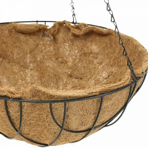 Riippukori, kasvikulho kookoskuidusta metallista luonnollinen, musta K20,5cm Ø40,5cm
