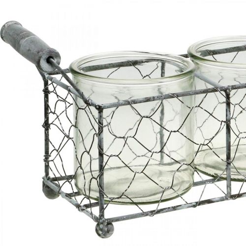 Floristik24 Vintage Deco lasimaljakkolyhty lankakorissa, valkoinen 32×10,5 cm