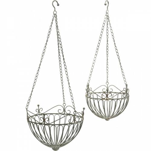 Floristik24 Kukkakori koristekasvikori ruostevalkoinen pesty metalli Ø28/22cm sarja 2 kpl