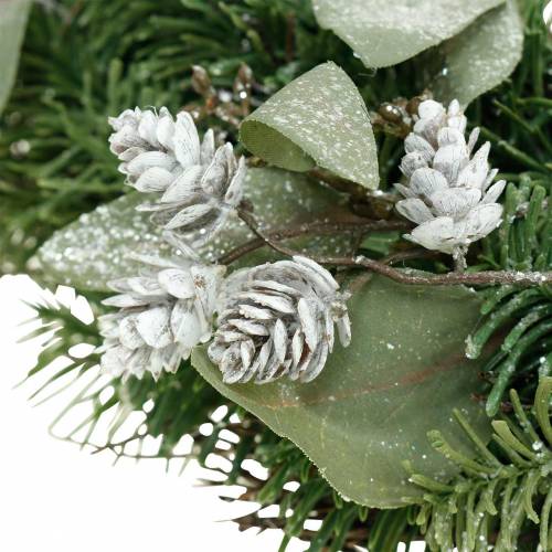 Floristik24 Koristeellinen seppele eukalyptus ja tekokäpyjä Ø45cm vihreä, valkoinen