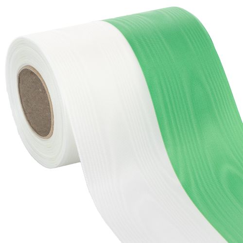 kohteita Moiré-seppelenauha 125 mm x 25 m vihreänä ja valkoisena, taftista kudottu nauha, kansallisnauha, koristenauha