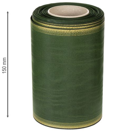 kohteita Moiré-seppelenauha, 150 mm, tummanvihreä kultaisella helmiäisreunalla, taftikudos, 25 m rulla koristeluun ja designiin