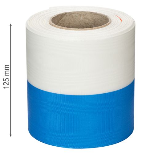 kohteita Moiré-sinivalkoinen kranssinauha, 100 mm koristeellinen taftinauha