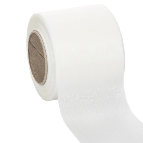 Valkoinen kranssinauha, korkealaatuinen, 75 mm x 25 m - koristenauha kukkakauppoihin ja hautajaisiin, ihanteellinen painatukseen. ostaa | Floristik24.fi