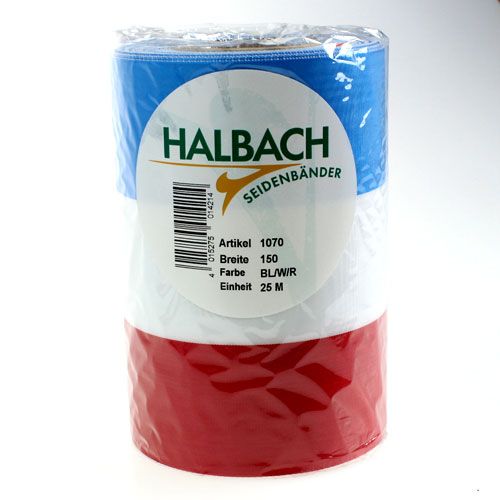 Floristik24 Seppeleen nauhat moiré sini-valko-punainen 150 mm