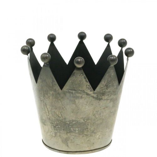 Deco-kruunu antiikkisen näköinen harmaa metallipöytäkoristelu Ø12,5cm H12cm