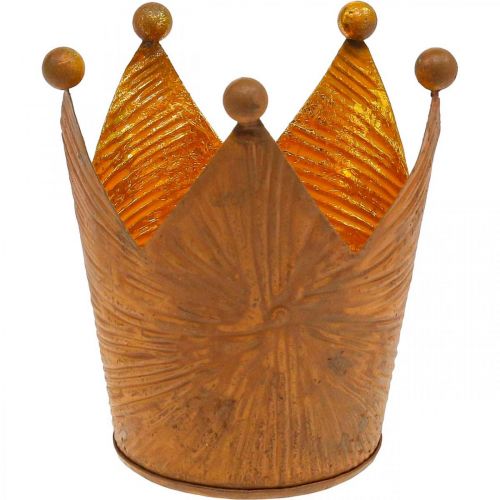 Floristik24 Teekynttilänpidike kruunu ruostekullan näköinen metallikoriste H11cm